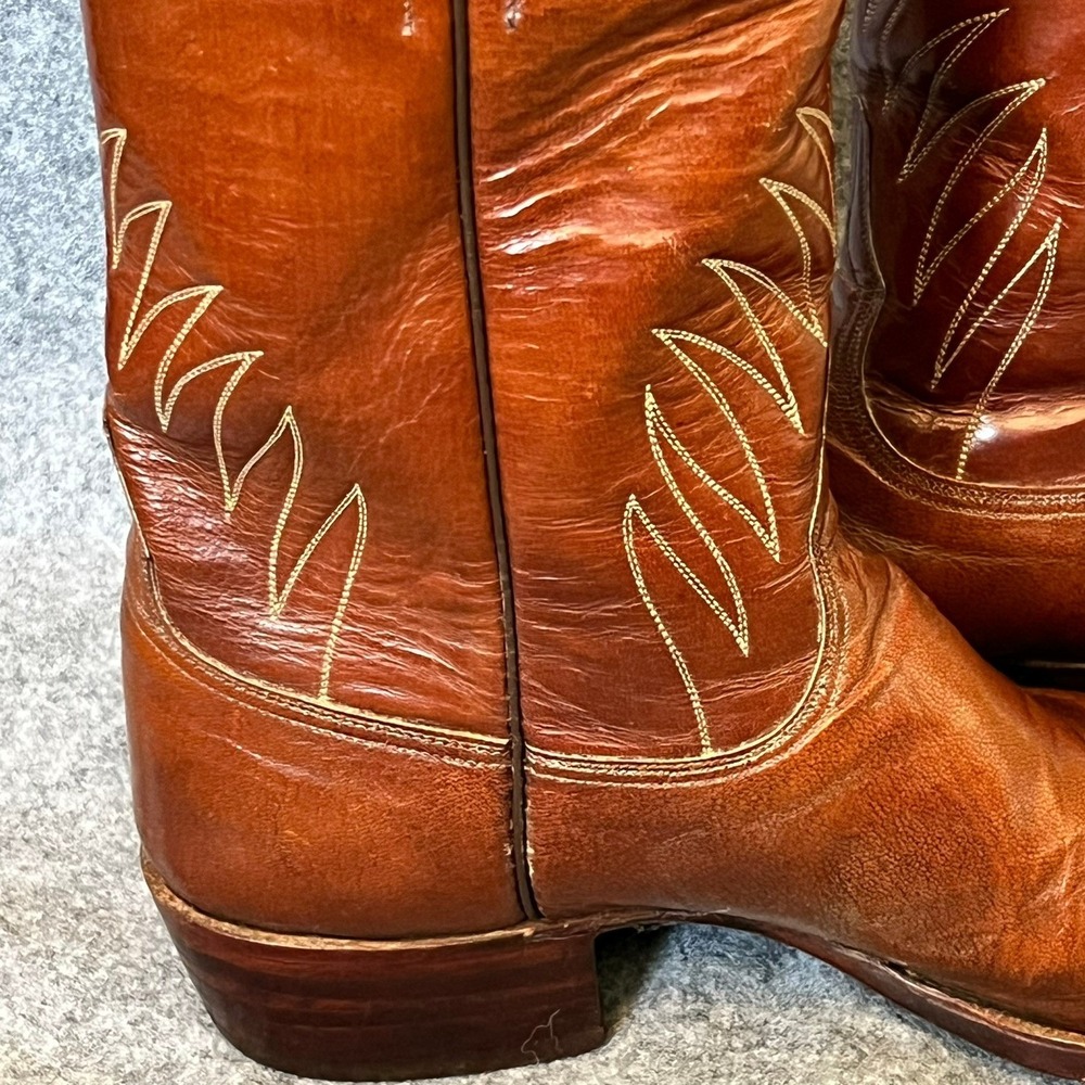 Vtg Lucchese San Antonio Cowboy Boots Mens 10D Shrunken Shoulder Leather Brown - Picture 10 of 16